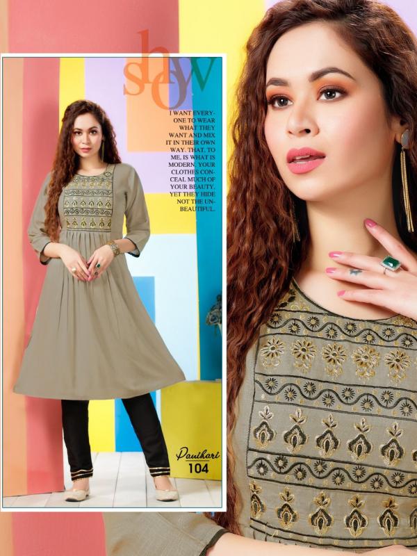 FT Panihari Fancy Rayon Embroidery Kurti With Bottom 